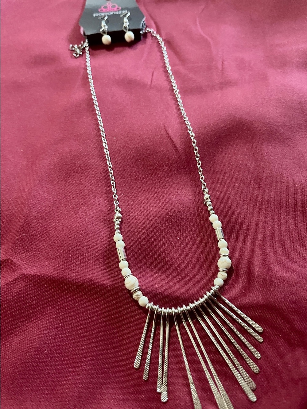 paparazzi Silver & Cream Fringe Drop Necklace